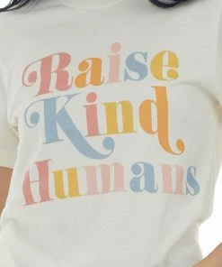 Blume+Co Tops Cream 'Raise Kind Humans' Graphic Tee Shirt