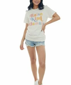 Blume+Co Tops Cream 'Raise Kind Humans' Graphic Tee Shirt