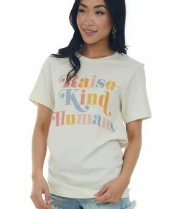 Blume+Co Tops Cream 'Raise Kind Humans' Graphic Tee Shirt