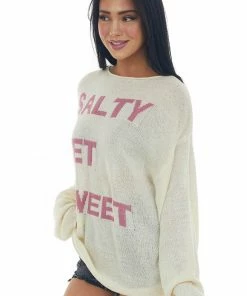 Listicle Cream 'Salty Yet Sweet' Lightweight Knit Sweater