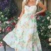 Flying Tomato Cream Floral Ruffle Tiered Waist Tie Midi Dress Dresses