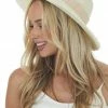 Aili's Corner Cream Frayed Edge Ribbon Panama Straw Hat Accessories
