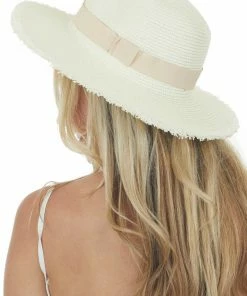 Aili's Corner Cream Frayed Edge Ribbon Panama Straw Hat Accessories 8 Aili's Corner Cream Frayed Edge Ribbon Panama Straw Hat Accessories