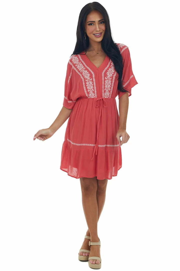 Heyson Crimson Embroidered V Neck Woven Short Dress 4 Heyson Crimson Embroidered V Neck Woven Short Dress