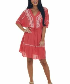 Heyson Crimson Embroidered V Neck Woven Short Dress 10 Heyson Crimson Embroidered V Neck Woven Short Dress