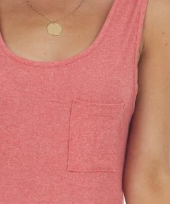 Cozy Co. Dresses Crimson Melange Soft Knit Chest Pocket Dress