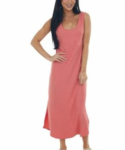 Cozy Co. Dresses Crimson Melange Soft Knit Chest Pocket Dress