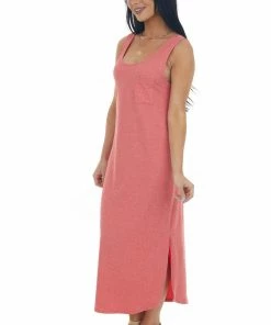 Cozy Co. Dresses Crimson Melange Soft Knit Chest Pocket Dress