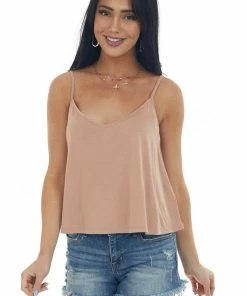 Lush Clothing Dark Apricot Adjustable Strap Cropped Camisole
