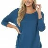 Davi & Dani Dark Blue Long Sleeve Top With Side Lace Panels 1 Davi & Dani Dark Blue Long Sleeve Top With Side Lace Panels