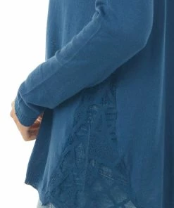 Davi & Dani Dark Blue Long Sleeve Top With Side Lace Panels