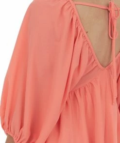 She + Sky Dark Coral Babydoll Balloon Sleeve Woven Dress 13 She + Sky Dark Coral Babydoll Balloon Sleeve Woven Dress