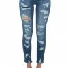 KanCan Dark Mid Rise Distressed Ankle Skinny Jeans Bottoms
