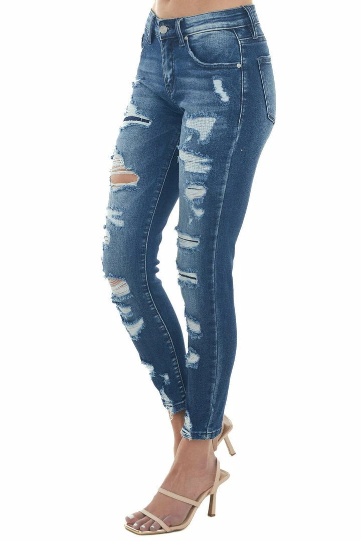 KanCan Dark Mid Rise Distressed Ankle Skinny Jeans Bottoms 4 KanCan Dark Mid Rise Distressed Ankle Skinny Jeans Bottoms