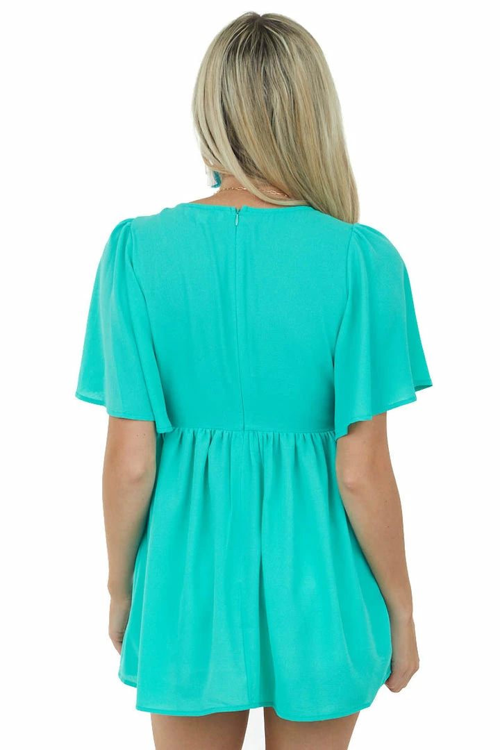She + Sky Dark Mint Flutter Sleeve Babydoll Tunic Blouse Tops 7 She + Sky Dark Mint Flutter Sleeve Babydoll Tunic Blouse Tops