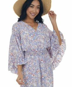Heyson Dresses Dark Periwinkle Floral Print Surplice Romper