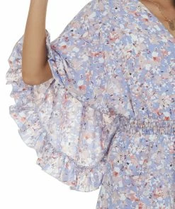 Heyson Dresses Dark Periwinkle Floral Print Surplice Romper