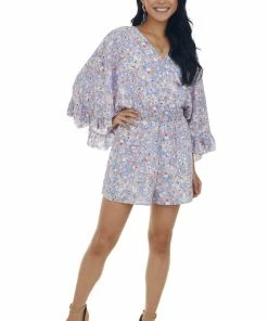 Heyson Dresses Dark Periwinkle Floral Print Surplice Romper