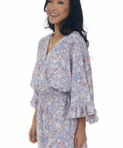 Heyson Dresses Dark Periwinkle Floral Print Surplice Romper