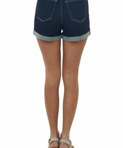 Judy Blue Bottoms Dark Stone Wash High Rise Cuffed Denim Shorts