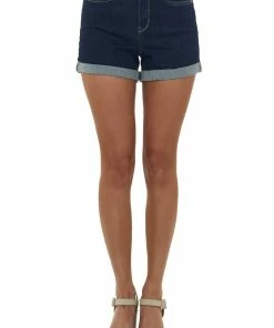 Judy Blue Bottoms Dark Stone Wash High Rise Cuffed Denim Shorts