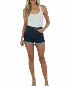 Judy Blue Bottoms Dark Stone Wash High Rise Cuffed Denim Shorts