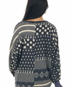 143 Story Tops Dark Stormy Grey Printed Top With Thumbholes