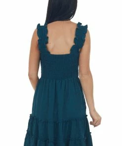 Lime Lush Dark Teal Smocked Ruffle Strap Tiered Dress 12 Lime Lush Dark Teal Smocked Ruffle Strap Tiered Dress