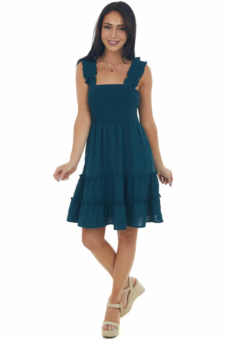 Lime Lush Dark Teal Smocked Ruffle Strap Tiered Dress 5 Lime Lush Dark Teal Smocked Ruffle Strap Tiered Dress