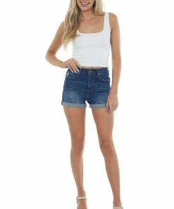 Special A Dark Wash Cuffed High Rise Denim Shorts 9 Special A Dark Wash Cuffed High Rise Denim Shorts