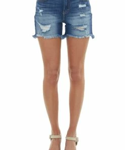 Cello Jeans Dark Wash Frayed Hem Distressed Boyfriend Shorts Bottoms