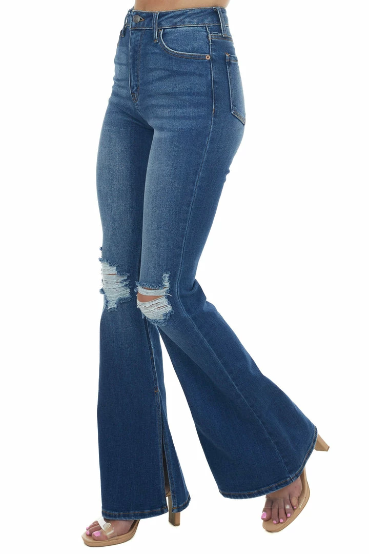 Cello Jeans Dark Wash High Rise Flare Jeans With Side Slits 6 Cello Jeans Dark Wash High Rise Flare Jeans With Side Slits