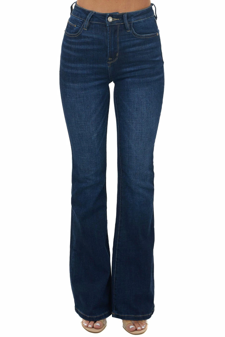 I&M Dark Wash High Rise Flare Stretchy Denim Jeans 3 I&M Dark Wash High Rise Flare Stretchy Denim Jeans