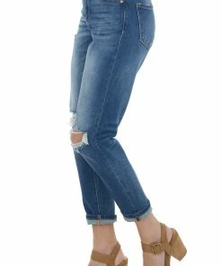 KanCan Dark Wash High Rise Knee Torn Mom Fit Jeans