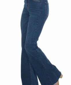 Cello Jeans Dark Wash High Rise Raw Hem Flare Jeans