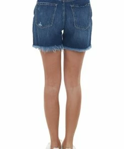 KanCan Bottoms Dark Wash Shark Bite Frayed Hem Distressed Shorts
