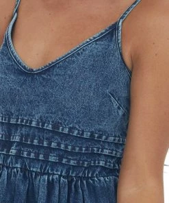 BiBi Dark Wash Sleeveless Cinched Waist Denim Dress Dresses