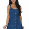 Umgee Dark Wash Sleeveless Denim Button Front Mini Dress Dresses