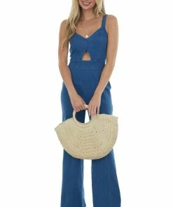 Flying Tomato Dark Wash Sleeveless Flare Leg Denim Jumpsuit Dresses 11 Flying Tomato Dark Wash Sleeveless Flare Leg Denim Jumpsuit Dresses