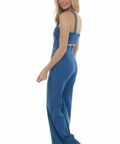 Flying Tomato Dark Wash Sleeveless Flare Leg Denim Jumpsuit Dresses 13 Flying Tomato Dark Wash Sleeveless Flare Leg Denim Jumpsuit Dresses