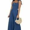 She + Sky Dresses Dark Wash Smocked Bodice Chambray Jumpsuit 1 She + Sky Dresses Dark Wash Smocked Bodice Chambray Jumpsuit