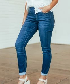 Cello Jeans Bottoms Dark Denim Mid Rise Rolled Hem Skinny Jeggings