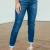 Cello Jeans Bottoms Dark Denim Mid Rise Rolled Hem Skinny Jeggings