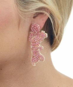 Fame Accessories Dark Pink Seed Beaded 'Bride' Drop Earrings