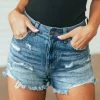 4 What Its Worth Dark Wash Distressed High Rise Mom Jean Shorts