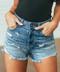 4 What Its Worth Dark Wash Distressed High Rise Mom Jean Shorts