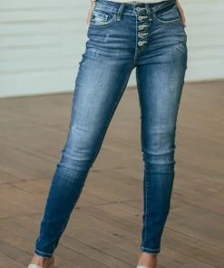 KanCan Bottoms Dark Wash High Rise Super Skinny Jeans With Distress Detail