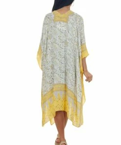 ANGIE Deep Canary Yellow Floral Print Woven Kimono Tops 14 ANGIE Deep Canary Yellow Floral Print Woven Kimono Tops