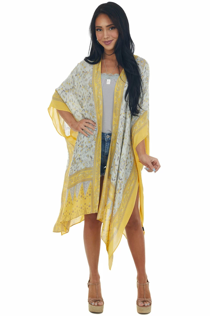 ANGIE Deep Canary Yellow Floral Print Woven Kimono Tops 4 ANGIE Deep Canary Yellow Floral Print Woven Kimono Tops