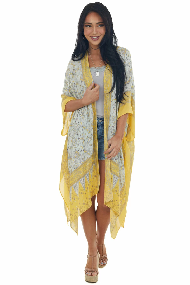 ANGIE Deep Canary Yellow Floral Print Woven Kimono Tops 5 ANGIE Deep Canary Yellow Floral Print Woven Kimono Tops